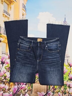 DRIFTWOOD Dark Blue Flare Jeans Raw Hem Size 24